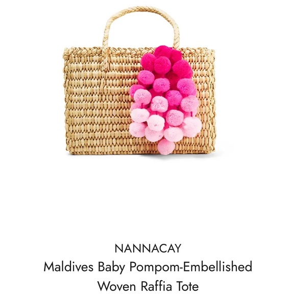 NANNACAY Maldives Baby Pompom Embellished
Woven Raffia Tote Handle Basket Bag - Picture 3 of 9